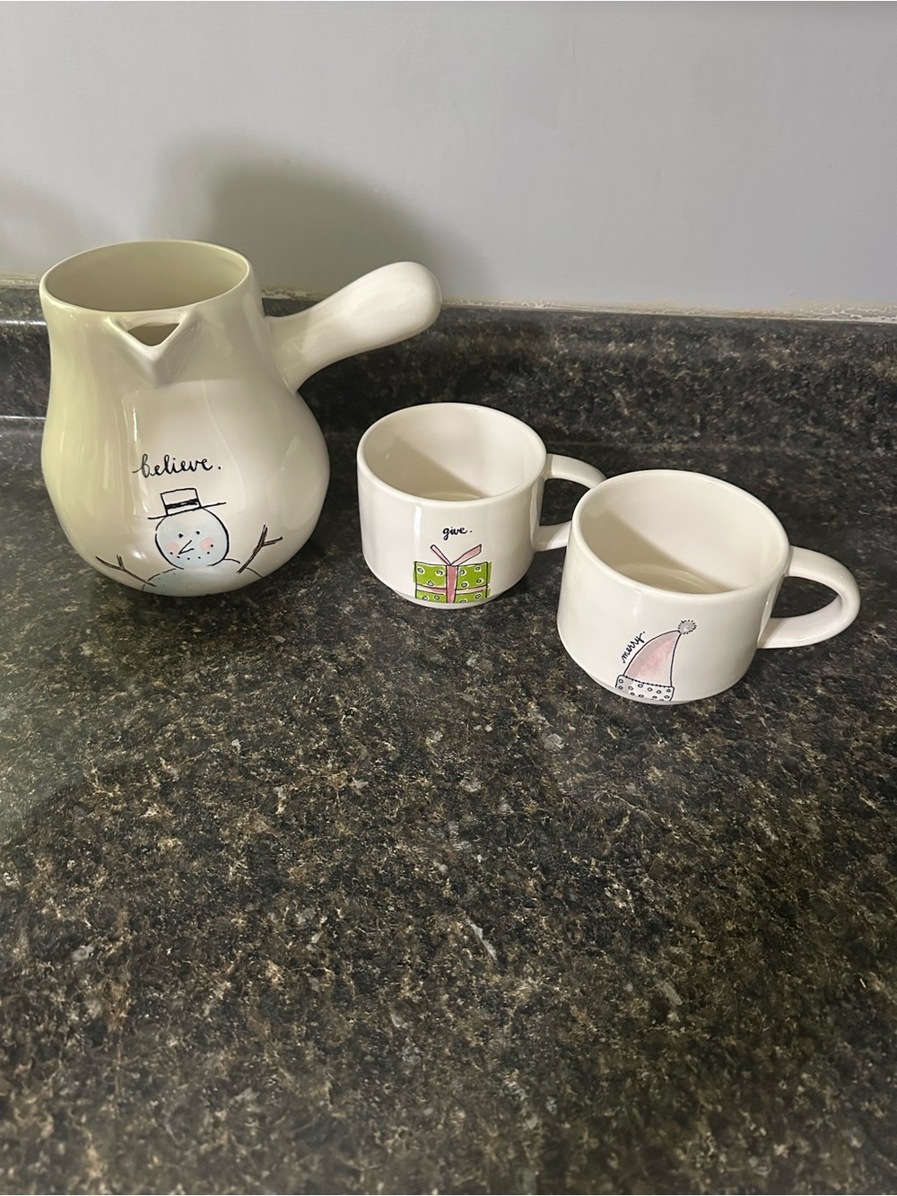 Rae Dunn Cocoa Pot & Stacking Mugs Set